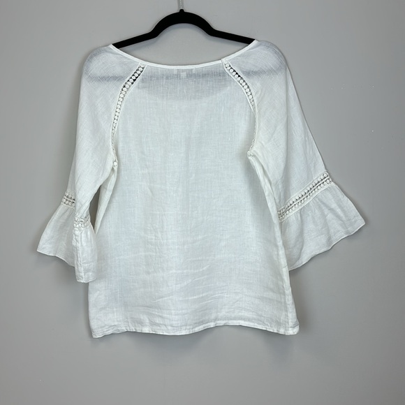 BELLAMBRA White 3/4 Sleeve Blouse Top 100% Linen Made In Italy Womens Small - Picture 5 of 6